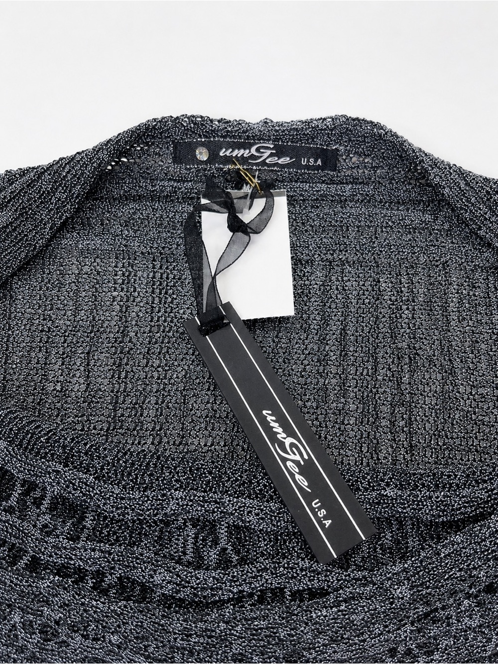 Umgee USA Women’s Size L Charcoal Gray Open Knit Batwing Sweater Top - Picture 5 of 9